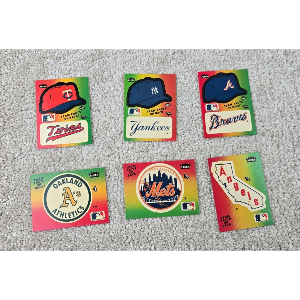 Fleer MLB Baseball Team Logo Sticker Cards Lot of 6 Vintage 1982 Stats